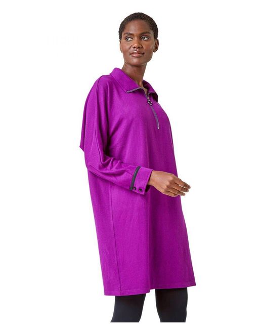 Roman Purple Zip Detail Cocoon Stretch Dress