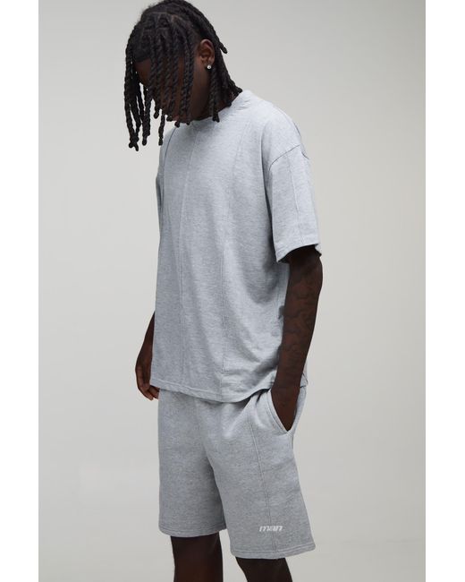 BoohooMAN Gray Sport Seam Detail Oversized T-Shirt & Baggy Short Set for men