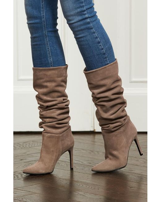Sosandar Blue Belle Suede Heeled Slouch High Leg Boot Leather