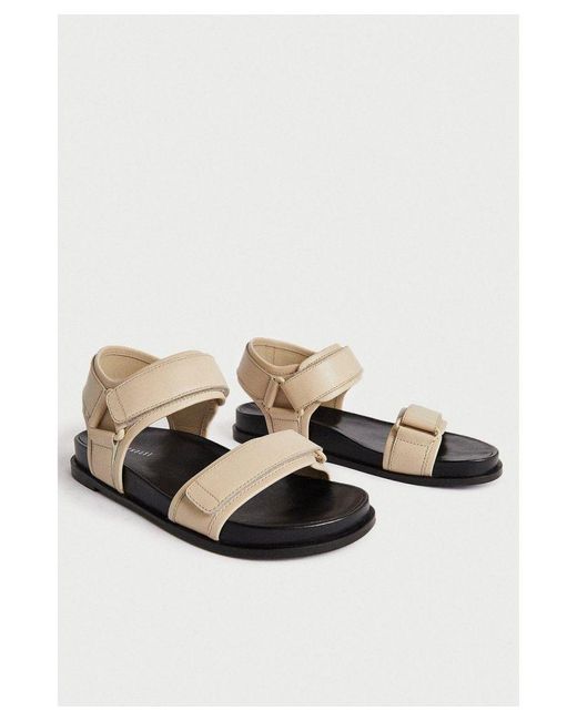 Warehouse White Real Leather Grandad Deep Footbed Sandal