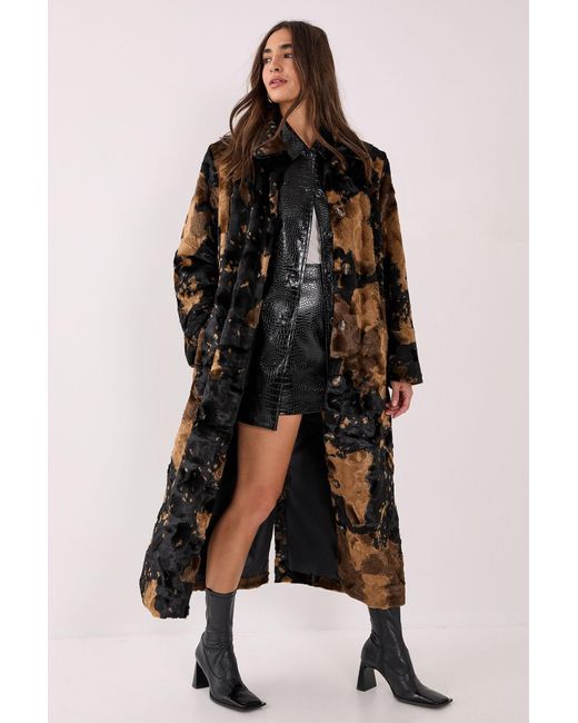 Nasty Gal Cow Print Faux Fur Longline Coat in Black Lyst UK