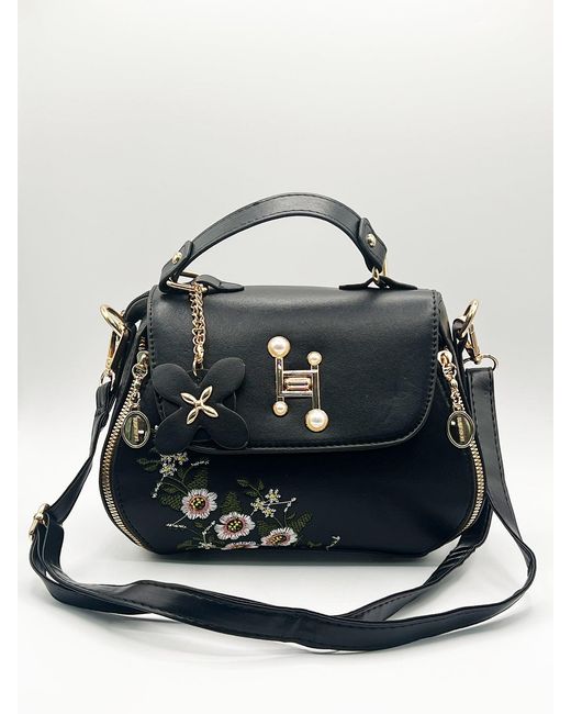 SVNX Black Embroidered Crossbody Bag