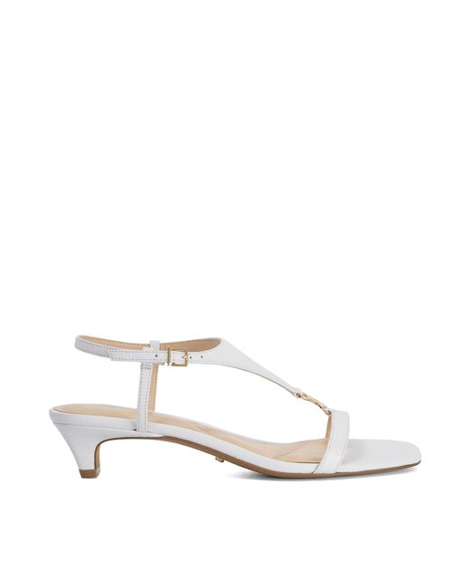 Dune White Monacos Leather Kitten Heel T-Bar Sandals