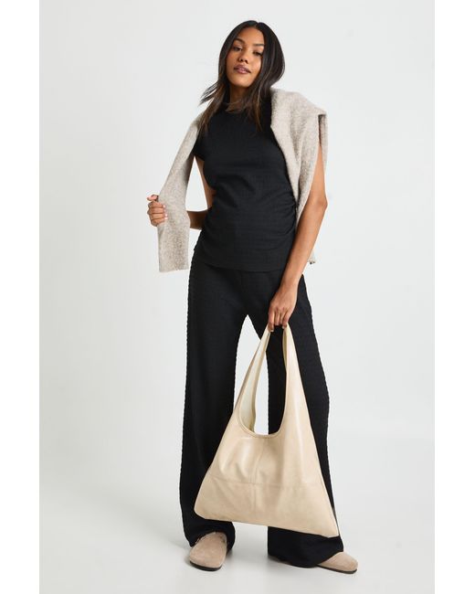 Boohoo Black Maternity Textured Top & Elasticated Waist Wide Leg Trouser Co Ord