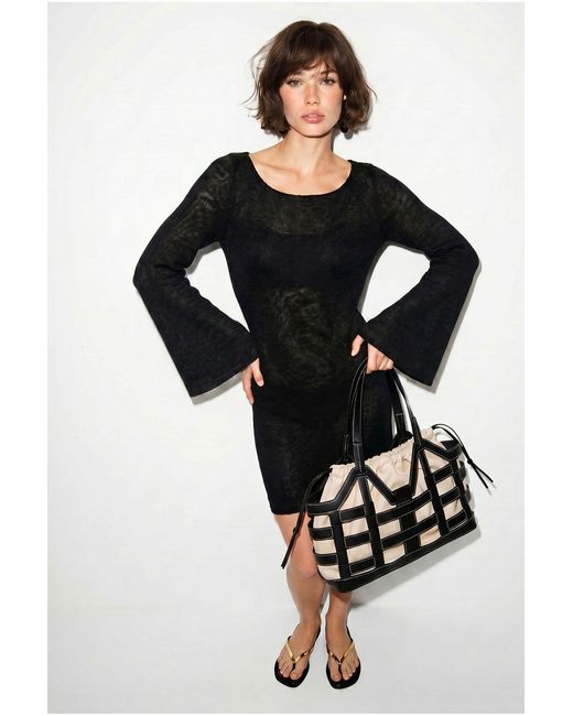 Bianco Lucci Black Ribbed Knit Mini Dress