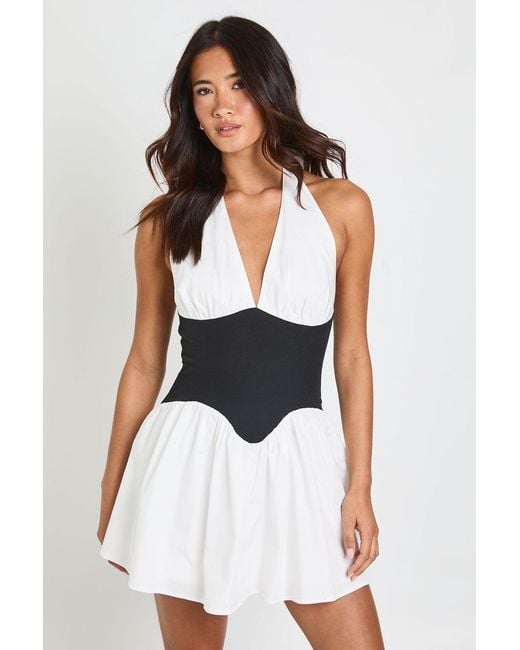 Boohoo White Halterneck Corset Detail Mini Dress