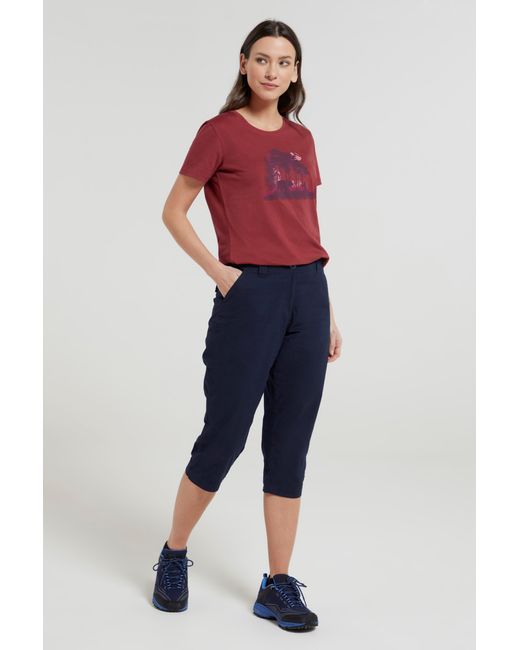 Mountain Warehouse Red 'Coastal' Capri Pants Stretchy Breathable Short Trousers Cotton