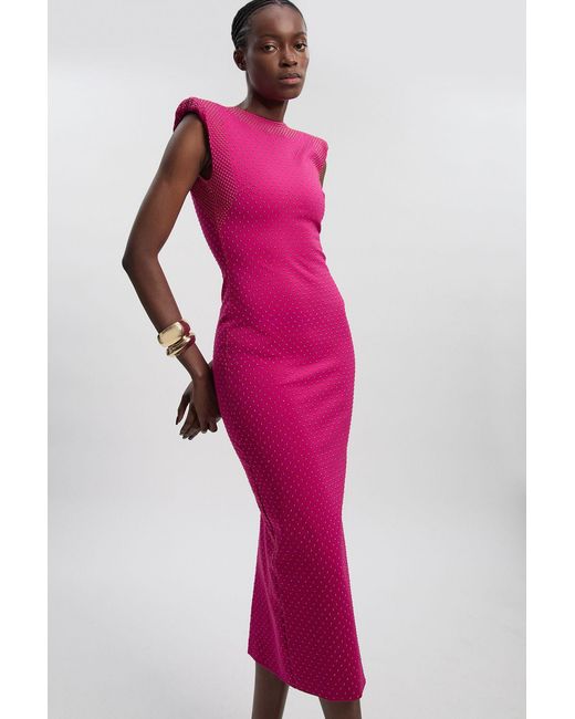 Karen Millen Pink Studded Ponte Jersey Midi Dress