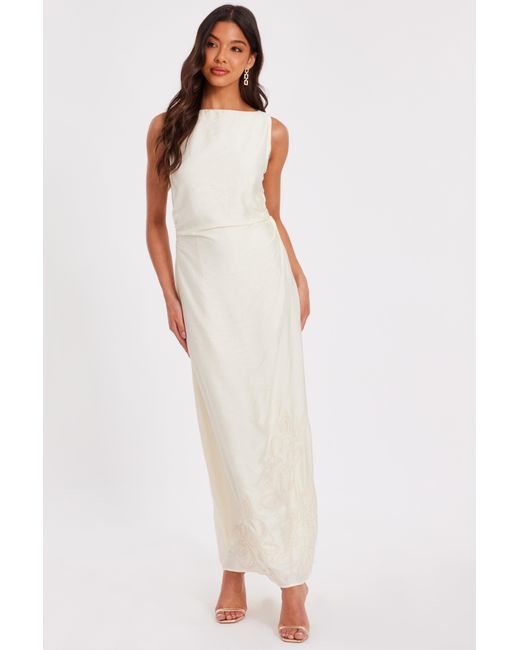 Quiz White Linen Embroidered Midaxi Dress Rayon