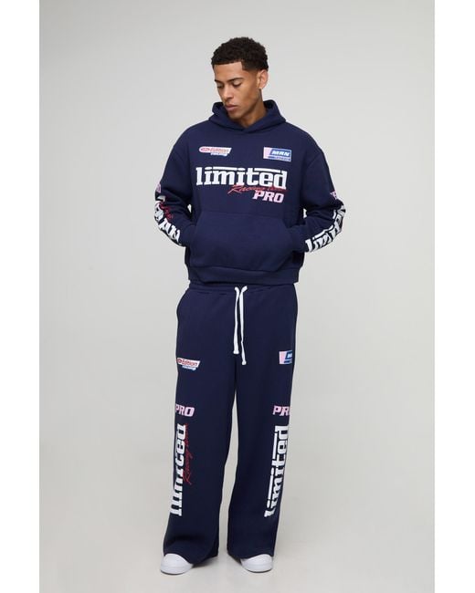 BoohooMAN Blue Oversized Boxy Moto Graphic Hoodie for men