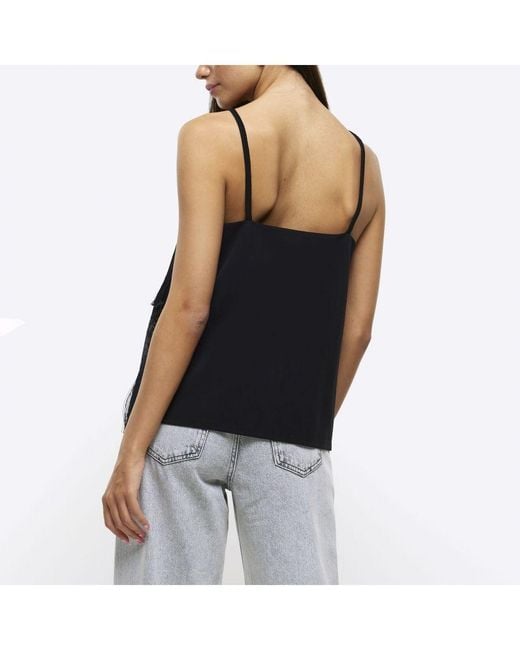 River Island Black Cami Top Lace Detail
