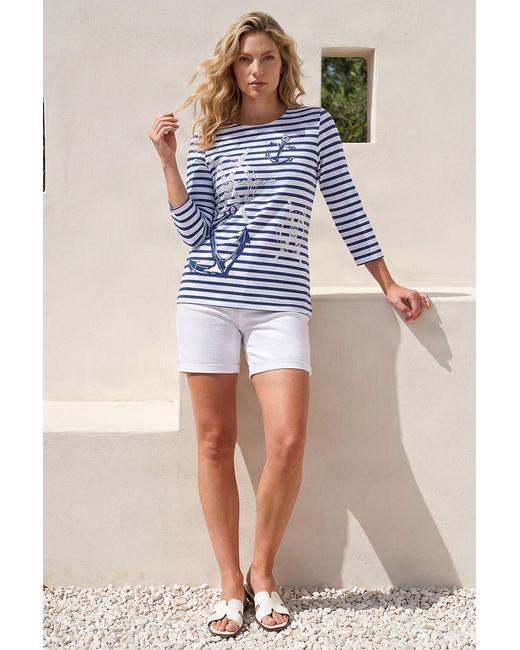 Roman Blue Anchor Stripe Print Top