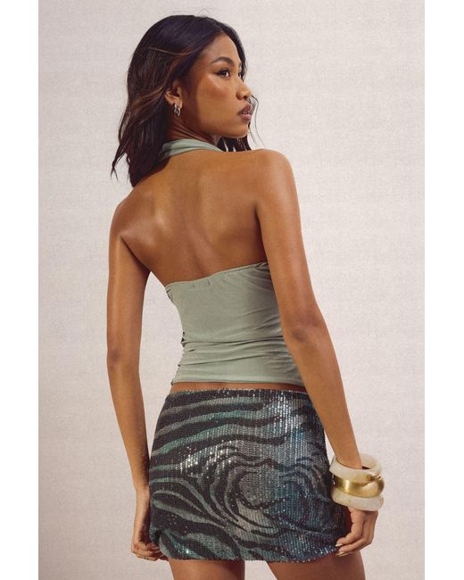 Boohoo Green Cowl Neck Trim Halter Top