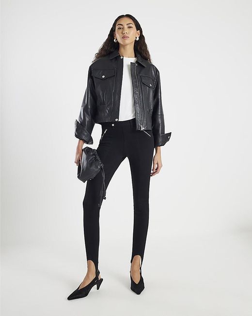 River Island Black Skinny Jeans High Rise Stirrup Cotton