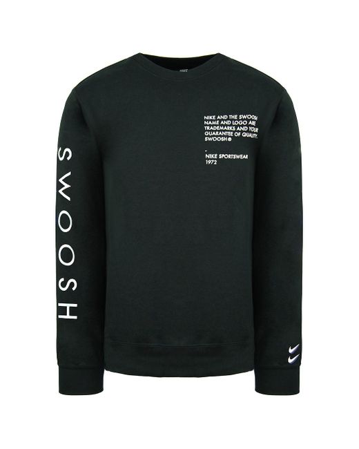 Nike Black Swoosh Long Sleeve Crew Neck Sweaters Cu4035 010 Cotton for men