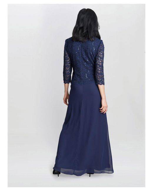 Gina Bacconi Blue Virginia Maxi Lace Dress & Chiffon Skirt