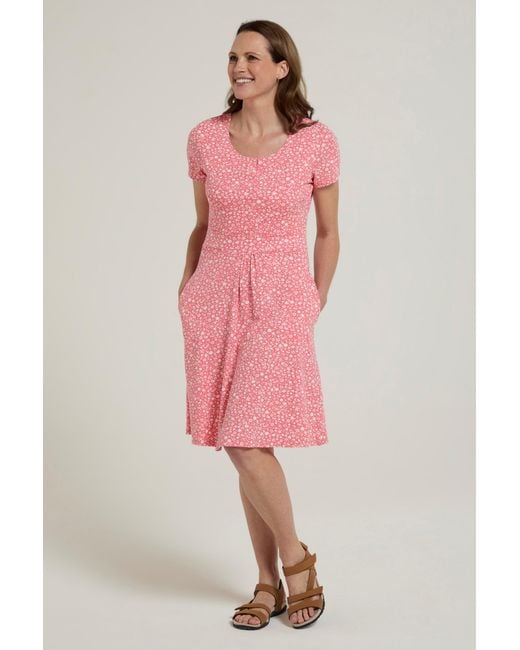 Mountain Warehouse Pink Orchid Patterned Uv Summer Dress With Side Pockets Holiday Beach Cotton
