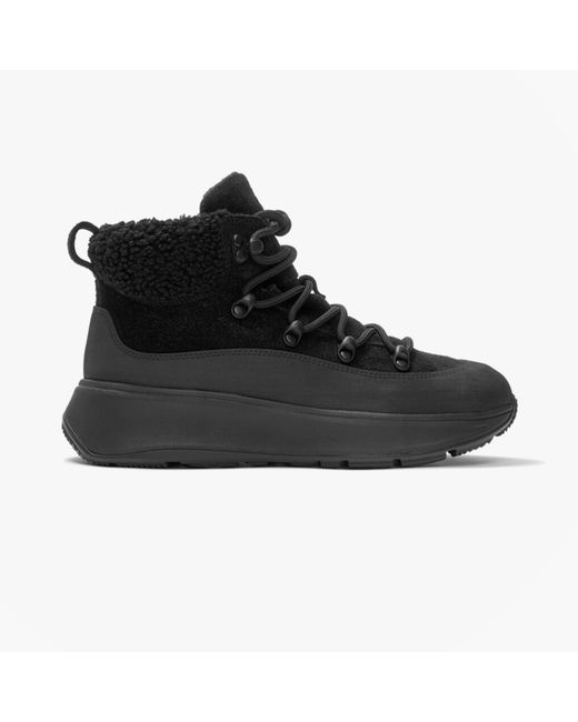 Fitflop Black F-Mode Teddy-Collar Warm Suede Booties All Leather