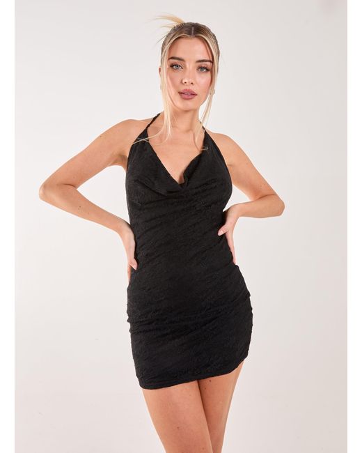 Pink Vanilla Black Cowl Neck Lace Mini Dress