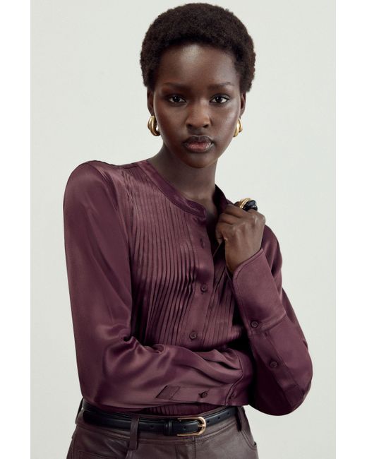 Karen Millen Purple The Founder Satin Pintuck Woven Blouse