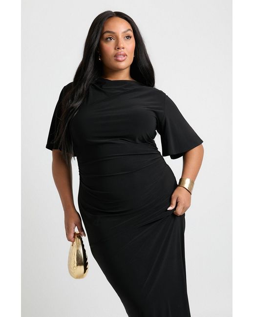 Boohoo Black Plus Angel Sleeve Gathered Side Column Maxi Dress