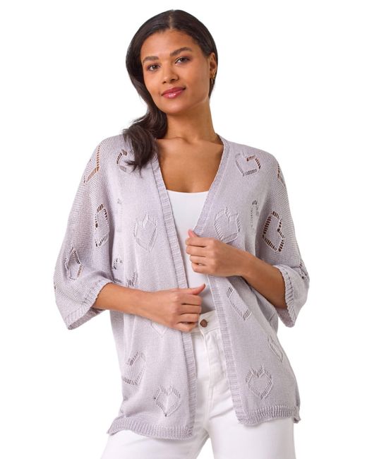 Roman White Pointelle Heart Knit Cardigan