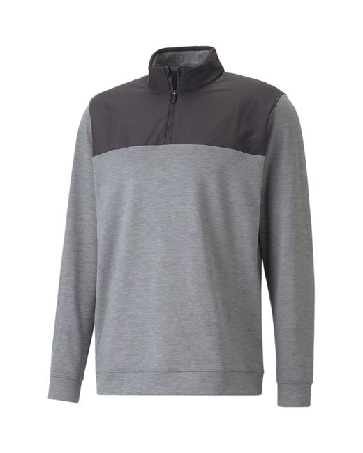 PUMA Gray Cloudspun Colorblock Quarter Zip Jumper for men