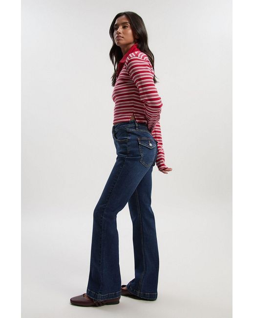 Boohoo Blue Petite Mid Rise Y2K Bootcut Jean
