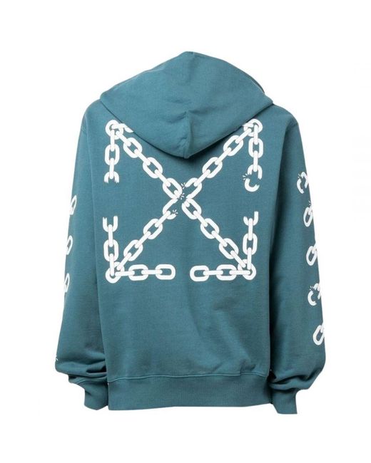 Off-White c/o Virgil Abloh Blue Chain Arrow Design Slim Fit Duck Hoodie Cotton for men