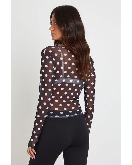 Boohoo Black Polka Dot Sheer Mesh Top