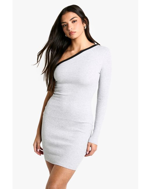 Boohoo White Contrast Binding One Shoulder Mini Dress