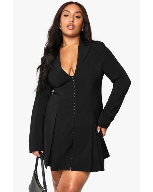 Boohoo Black Plus Tailored Hook & Eye Detail Cinched Waist Blazer Dress