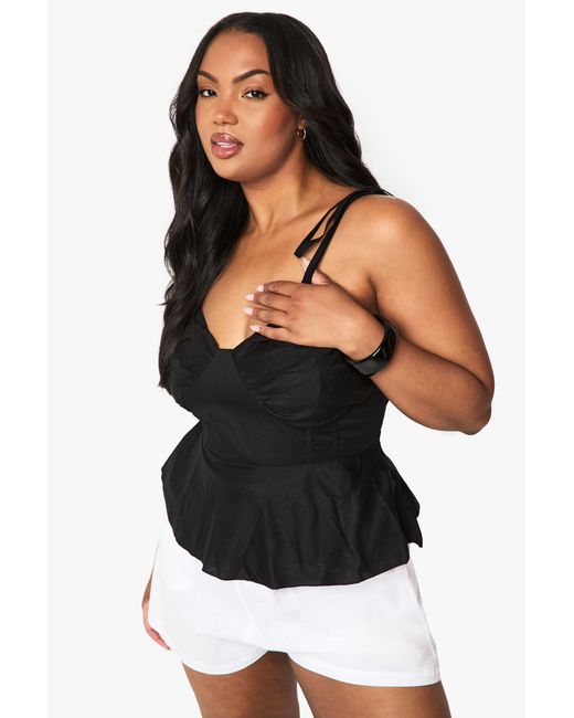 Boohoo Black Plus Bust Detail Tie Strap Top
