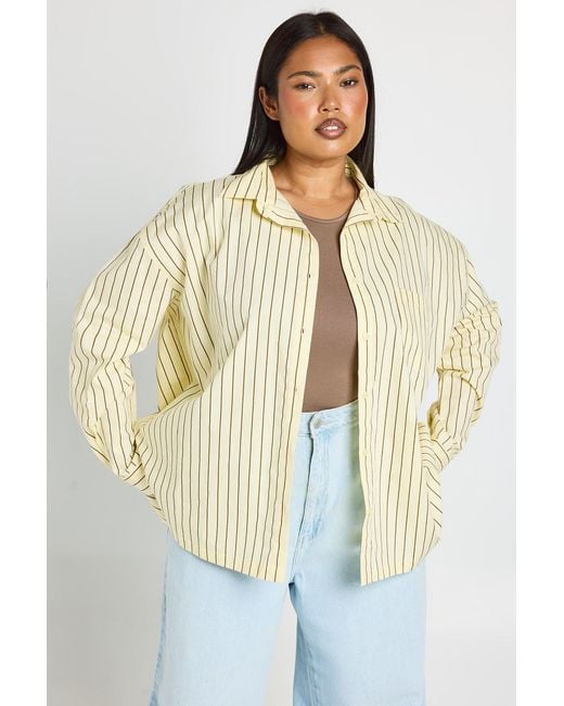 Boohoo Natural Plus Stripe Cotton Oversized Shirt
