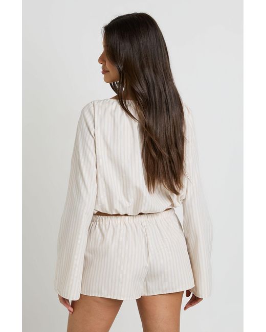 Boohoo White Stripe Collarless Button Down Shirt