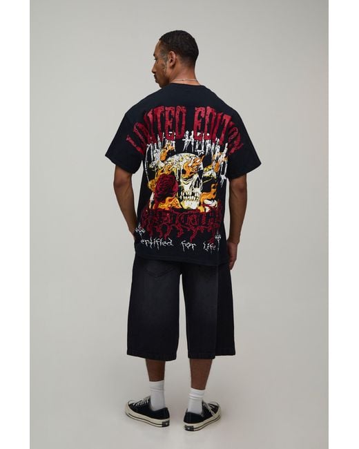 BoohooMAN Red Oversized Limited Edition Over The Seams Print T-Shirt for men