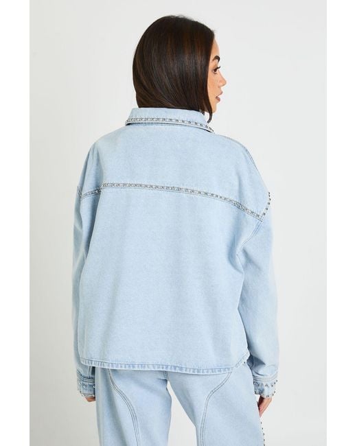 Boohoo Blue Studded Denim Jacket