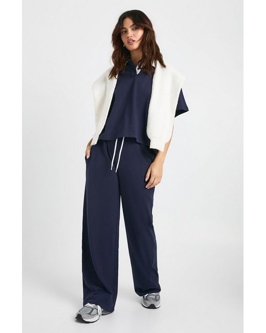 Boohoo Blue Contrast Drawcord Straight Leg Trouser