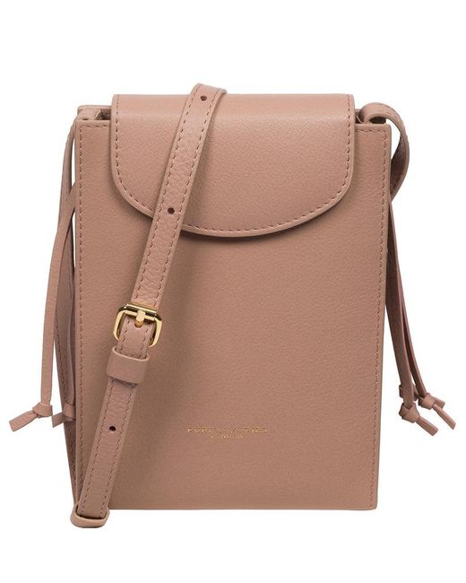 Pure Luxuries Brown 'Kiana' Blush Nappa Leather Cross Body Phone Bag