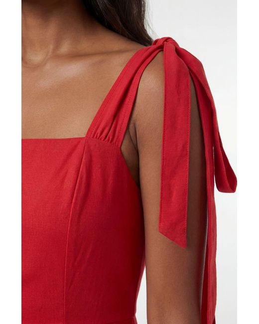 Karen Millen Red Viscose Linen Tie Strap Woven Prom Dress