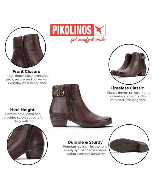 Pikolinos Brown Caoba Leather Heel Ankle Boots