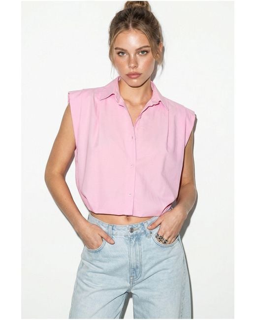 Bianco Lucci Pink Sleeveless Cropped Poplin Shirt