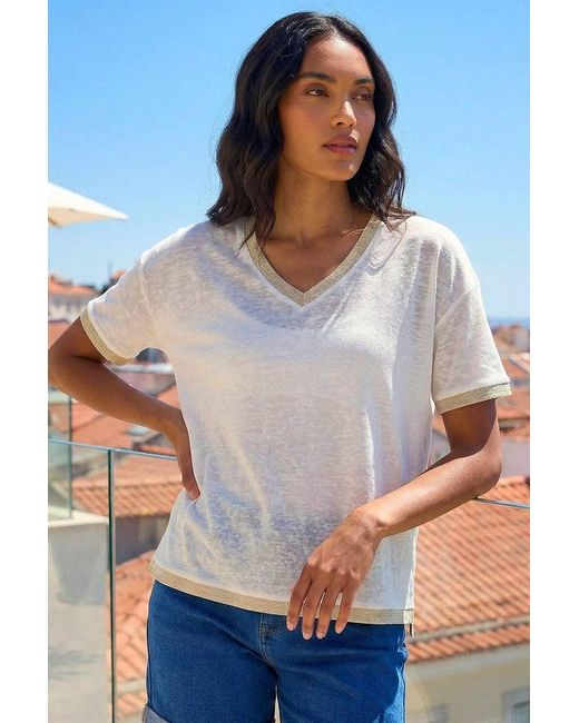 Roman White Metallic Trim V-Neck T-Shirt