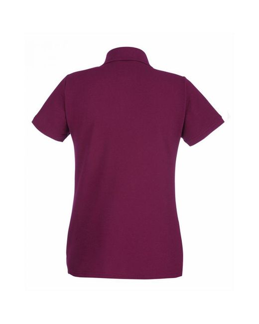 Fruit Of The Loom Purple Ladies Lady-Fit Premium Short Sleeve Polo Shirt Cotton