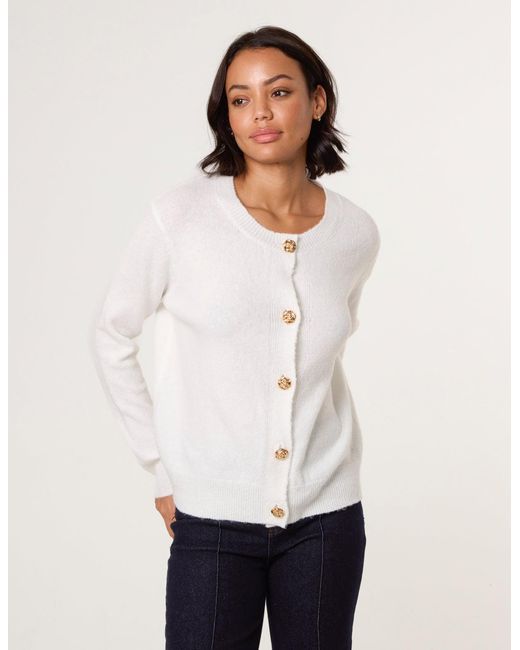 Blue Vanilla White Flower Buttons Cardigan