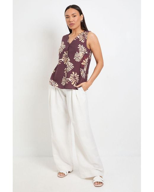 Wallis Brown Palm Print Button Cami Top