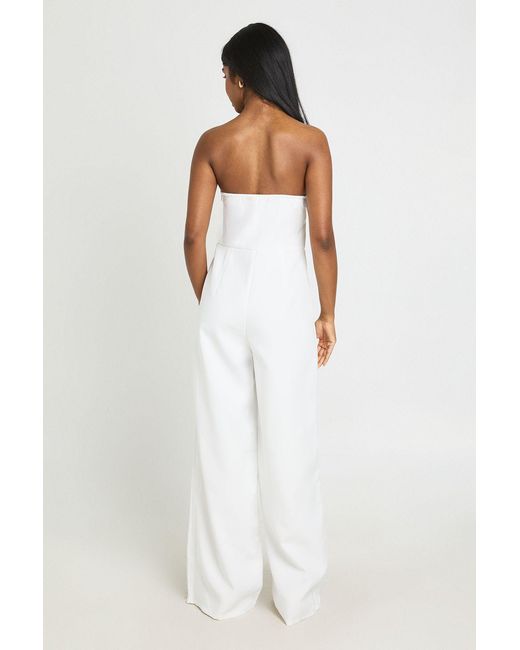Boohoo White Tailored Sweetheart Bandeau Jumpsuit