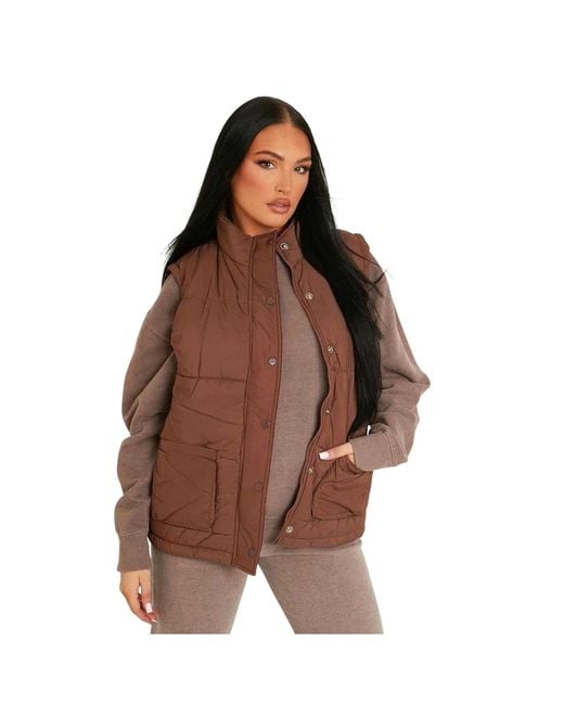 Missy Empire Brown Missy Empire /Ladies Quilted Sleeveless Gilet
