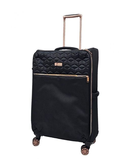 Infinity Leather Black Cabin Suitcases 4 Wheel Luggage Travel Lightweight Bags
