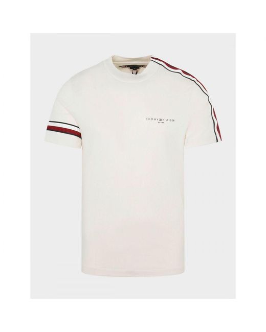Tommy Hilfiger White Global Stripe T-Shirt for men